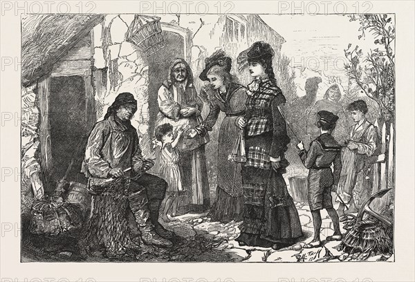 LONDON VISITORS AT THE SEA-SIDE, a Drawing by H. Tuck., ENGRAVING 1876, UK, britain, british, europe, united kingdom, great britain, european