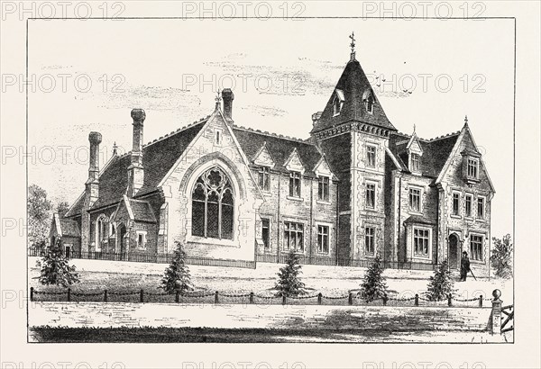 NEW ENDOWED GRAMMAR SCHOOL, ODIHAM, HANTS, ENGRAVING 1876, UK, britain, british, europe, united kingdom, great britain, european