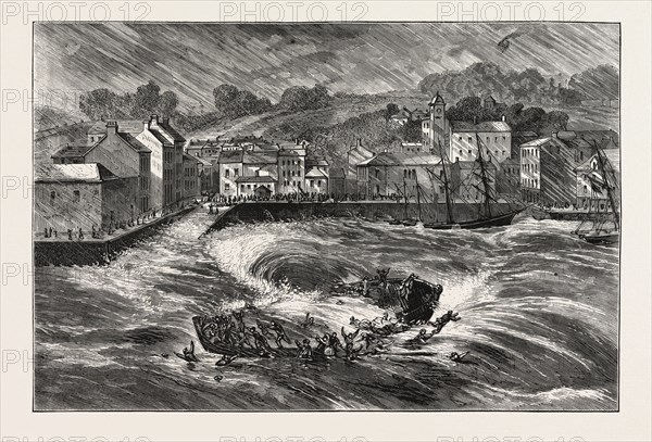 THE FATAL FERRY-BOAT ACCIDENT IN YOUGHAL HARBOUR, COUNTY CORK, ENGRAVING 1876, IRELAND, europe, european