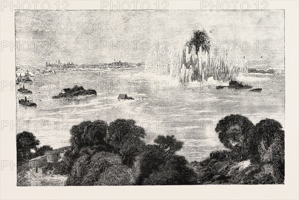 DESTRUCTION OF HELL GATE, NEW YORK, 7.-FLOOD ROCK. 8. -HALLETT'S POINT. 9.-BOUNTY'S COVE., ENGRAVING 1876, US, USA, America, United States