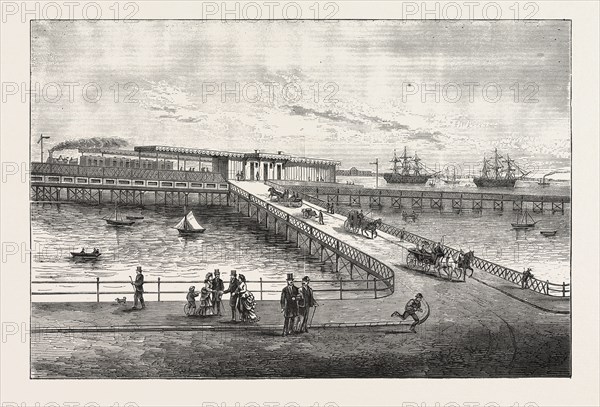 NEW PIER AND RAILWAY STATION, FOR PORTSMOUTH HARBOUR, ENGRAVING 1876, UK, britain, british, europe, united kingdom, great britain, european