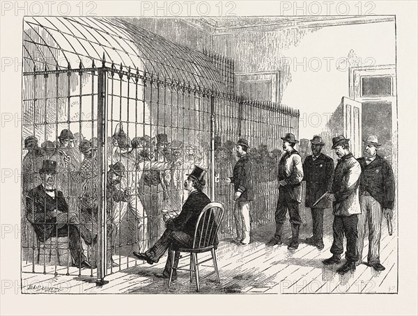 VOTERS ON ELECTION-DAY IN THE NEW POST OFFICE, NEW YORK, ENGRAVING 1876, US, USA, America, United States