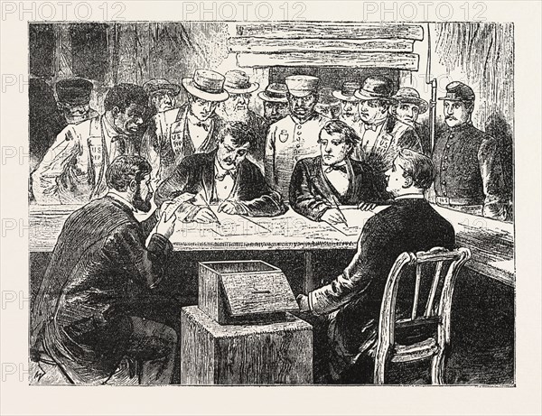 PRESIDENTIAL ELECTION, COUNTING THE VOTES, ENGRAVING 1876, US, USA, America, United States, ELECTIONS, VOTING