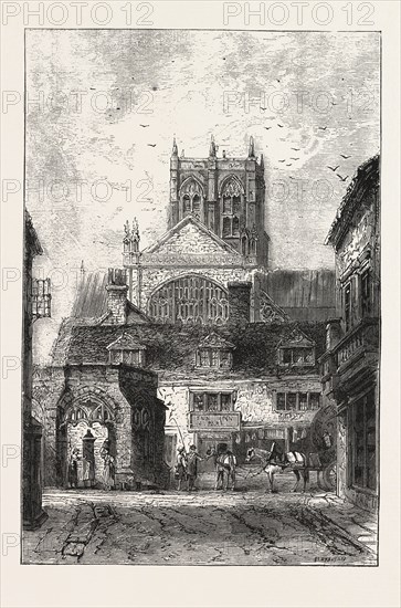 SHERBORNE, DORSET, ENGRAVING 1876, UK, britain, british, europe, united kingdom, great britain, european