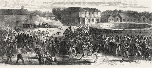 THE RIOTS IN JAMAICA: DISPERSING A MOB, 1865