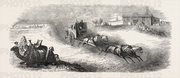 THE SUEZ RAILWAY: COACH SERVICE IN THE EGYPTIAN DESERT, 1857