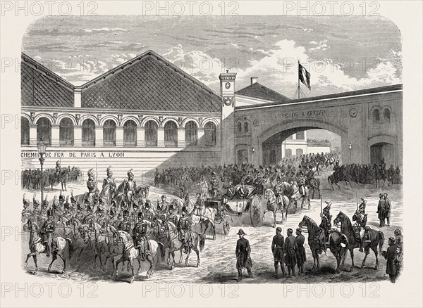 ARRIVAL OF THE GRAND DUKE CONSTANTINE IN PARIS: DEPARTURE FROM THE LYONS RAILWAY STATION, FRANCE, 1857