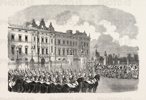 OPENING OF PARLIAMENT: HER MAJESTY LEAVING BUCKINGHAM PALACE, LONDON, UK, 1854