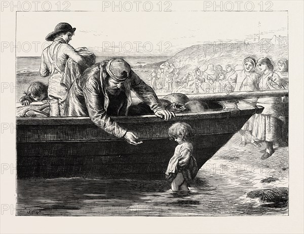 THE FISHERMAN'S DARLING, FROM THE PAINTING IN THE EXHIBITION OF THE SOCIETY OF PAINTERS IN WATER COLOURS, BY J.D. WATSON, 1871