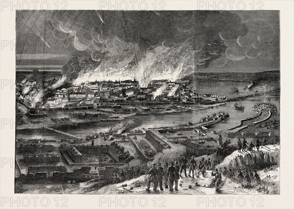 THE CRIMEAN WAR: CONFLAGRATION OF SEBASTOPOL, ON THE MORNING OF SEPTEMBER 9, 1855, FROM THE HEIGHT AT THE TERMINATION OF THE REDAN