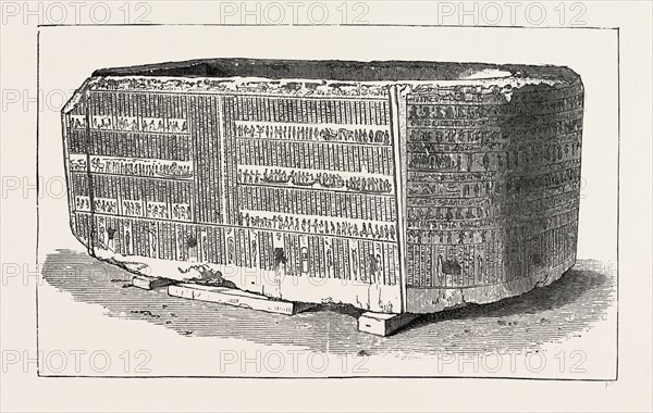 SARCOPHAGUS IN WHICH THE EMBALMED BODY OF ALEXANDER THE GREAT WAS SUPPOSED TO HAVE BEEN DEPOSITED BY PTOLEMY FROM THE RUINS OF THE SOMA IN ALEXANDRIA This Sarcophagus is in the British Museum, 1888 engraving