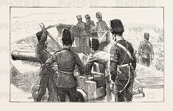 MANOEUVRES AT PORTSMOUTH, REPELLING THE ATTACK ON HAYLING ISLAND, UK, britain, united kingdom, u.k., great britain, 1888 engraving