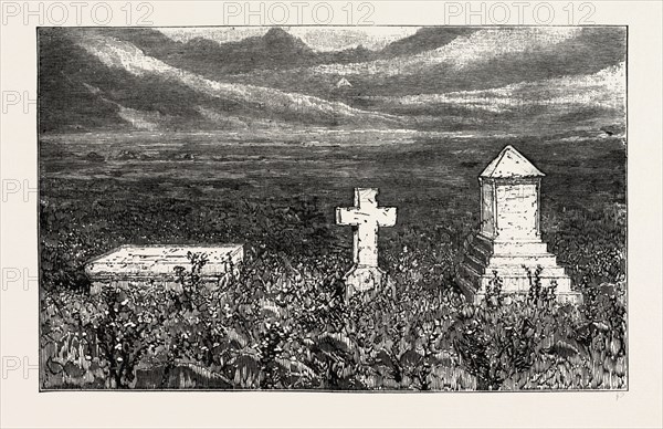 THE PRESENT NEGLECTED STATE OF THE BRITISH GRAVES AT MAJUBA HILL, SOUTH AFRICA, 1888 engraving