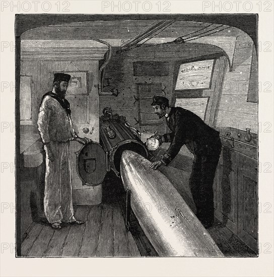 TORPEDO GUN BOAT, COMMANDER'S CABIN IN THE AFTER PART OF THE SHIP, 1888 engraving