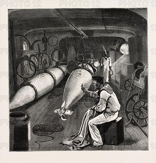 TORPEDO GUN BOAT, DYNAMO ROOM IN THE FORE PART OF THE VESSEL, 1888 engraving