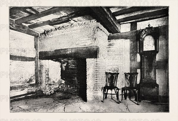 KITCHEN OF THE HOUSE IN WHICH SHAKESPEARE WAS BORN, STRATFORD-ON-AVON, UK, britain, united kingdom, u.k., great britain, 1888 engraving