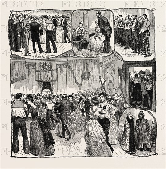 THE NAVAL VOLUNTEERS BALL HELD AT GLASGOW, engraving 1890, uk, britain, british, united kingdom, great britain, europe, european