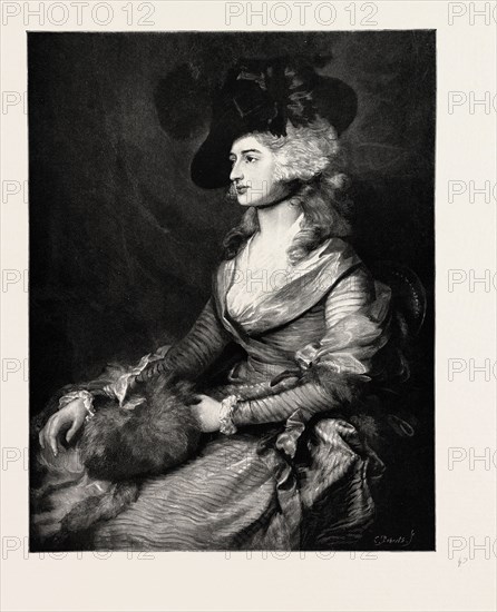 MRS. SIDDONS, PAINTING BY GAINSBOROUGH, engraving 1890, uk, britain, british, united kingdom, great britain, europe, european