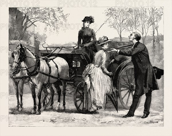 DRAWN BY PERCY MACQUOID, COACH AND HORSES, Percy Macquoid, 1852-1925, was an English artist and illustrator described as the non plus ultra of elegance and mild refined feeling, engraving 1890