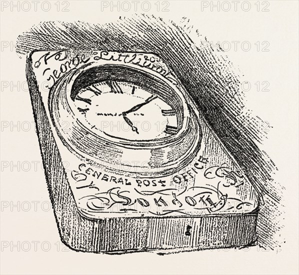 BOSTON AND HULL MAIL COACH CLOCK, engraving 1890