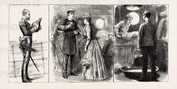 ON BOARD A SHIP, Playfully,  I'm really very sorry, but your loose little sketches all blew away, engraving 1890