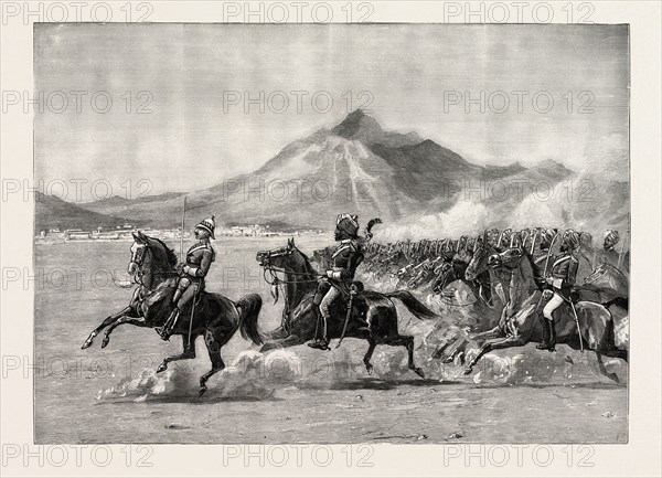 FAREWELL REVIEW BEFORE H.R.H. THE DUKE OF CONNAUGHT AT QUETTA, PROVINCE OF BALOCHISTAN, PAKISTAN, engraving 1890