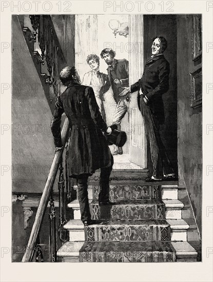 DRAWN BY PERCY MACQUOID, THE STAIRS, Percy Macquoid, 1852-1925, was an English artist and illustrator described as the non plus ultra of elegance and mild refined feeling, engraving 1890