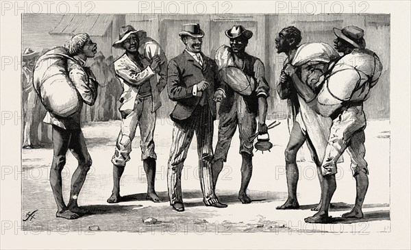 TRANSVAAL GOLD FIELDS, SOUTH AFRICA, CIVILISED AND UNCIVILISED, AN ILLICIT DIAMOND BUYER AND HIS VICTIMS, engraving 1890