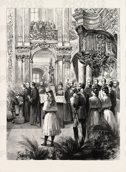 CONFIRMATION OF H.R.H. PRINCE ALFRED OF EDINBURGH, The Duchess of Edinburgh, The Prince of Wales, engraving 1890, UK, U.K., Britain, British, Europe, United Kingdom, Great Britain, European