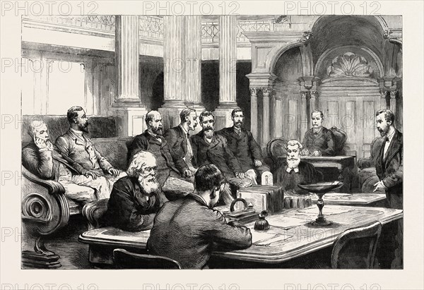 IMPERIAL FEDERATION IN AUSTRALIA, Mr. McMillan, Dr. CQckburn, Mr. Thomas Playford, Mr. A. Deakin, engraving 1890