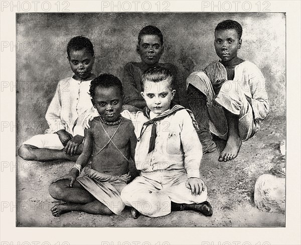 BLACK AND WHITE, LITTLE JACK, THE BOY MISSIONARY, AND HIS PLAYMATES, engraving 1890