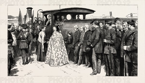 BLESSING A RAILWAY IN SPAIN, engraving 1890