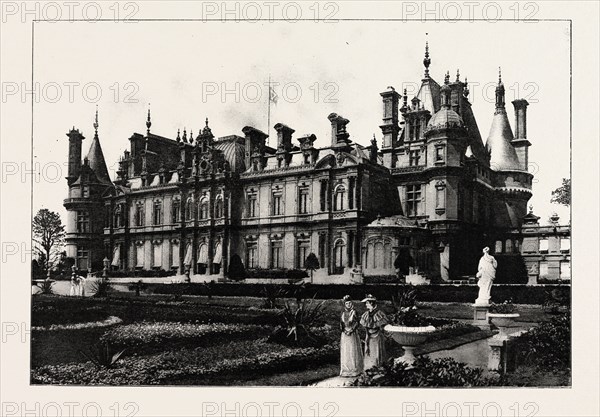 WADDESDON MANOR, THE COUNTRY SEAT OF BARON FERDINAND DE ROTHSCHILD, engraving 1890, UK, U.K., Britain, British, Europe, United Kingdom, Great Britain, European