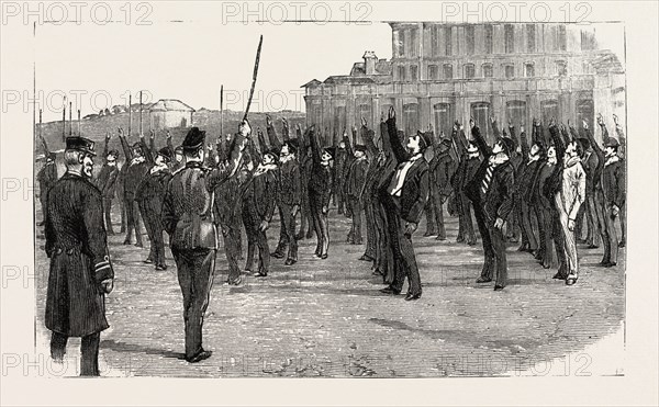 STOKERS FOR THE BRITISH NAVY, AT PHYSICAL DRILL, engraving 1890, UK, U.K., Britain, British, Europe, United Kingdom, Great Britain, European