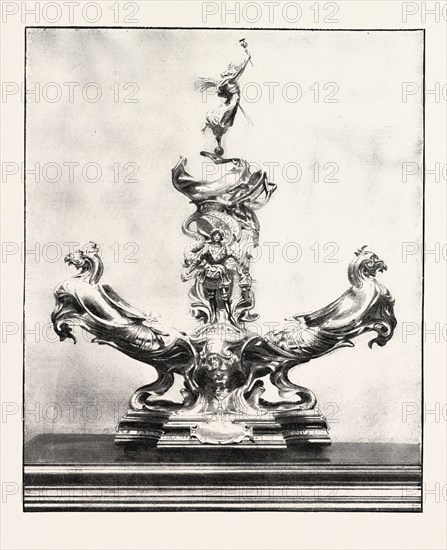 THE OFFICERS JUBILEE MEMORIAL, ONE SIDE OF THE CENTREPIECE, engraving 1890, UK, U.K., Britain, British, Europe, United Kingdom, Great Britain, European