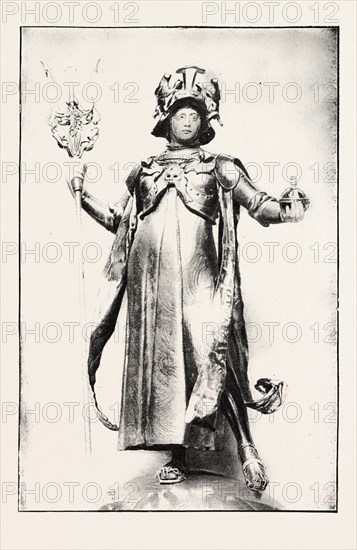 THE OFFICERS JUBILEE MEMORIAL, THE FIGURE OF BRITANNIA, engraving 1890, UK, U.K., Britain, British, Europe, United Kingdom, Great Britain, European