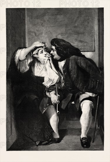 UNCLE TOBY AND WIDOW WADMAN, PICTURE BY C.R. LESLIE, engraving 1890