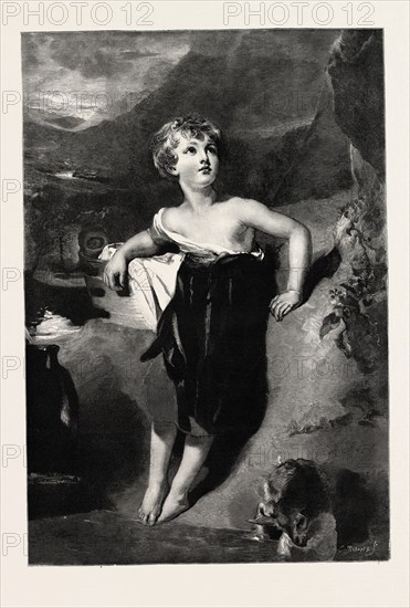 A CHILD WITH A KID, picture by sir thomas lawrence, engraving 1890, engraved image, history, arkheia, illustrative technique, engravement, engraving, victorian, Arts, Culture, 19th Century Style, Retro Styled, Vintage, retro, nineteenth century engraving, historic art