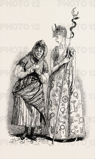 The Substitutes. I am one of them. I do not consider myself pretty, and certainly not the girl with the signs of the planets stuck all over her, engraving 1890, engraved image, history, arkheia, illustrative technique, engravement, engraving, victorian, Arts, Culture, 19th Century Style, Retro Styled, Vintage, retro, nineteenth century engraving, historic art