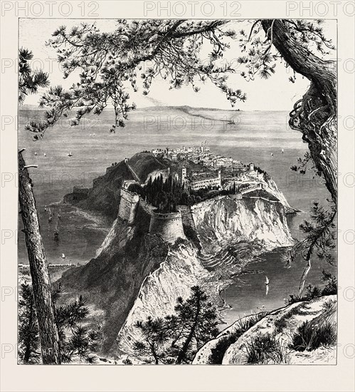 Monaco, from the Mainland, the Cornice road, 19th century engraving