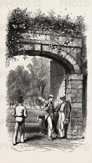 Eton, Entrance to the Playing Fields, UK, U.K., Britain, British, Europe, United Kingdom, Great Britain, European, 19th century engraving