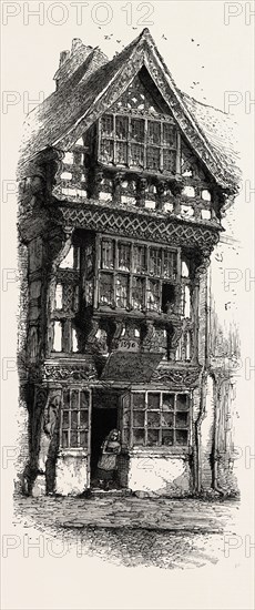 Old House at Stratford, UK, U.K., Britain, British, Europe, United Kingdom, Great Britain, European, 19th century engraving