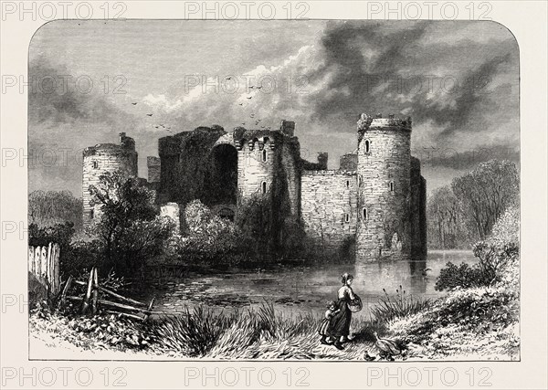 BODIAM CASTLE, SUSSEX, UK, Great Britain, United Kingdom, 19th century engraving