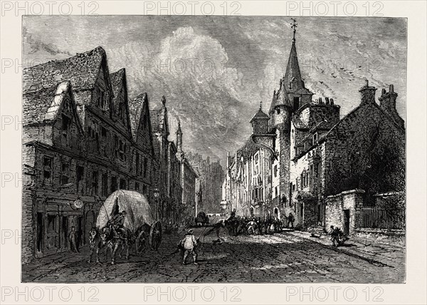 The Canongate Tolbooth, Edinburgh and the South Lowlands, Scotland, Great Britain, UK, U.K., Britain, British, Europe, United Kingdom, European, 19th century engraving