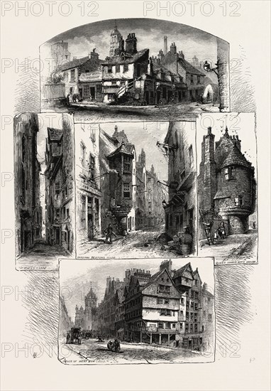 BITS IN OLD EDINBURGH, Edinburgh and the South Lowlands, Scotland, Great Britain, UK, U.K., Britain, British, Europe, United Kingdom, European, 19th century engraving