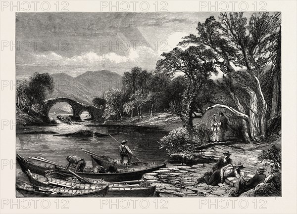 THE OLD WEIR BRIDGE, KILLARNEY, IRELAND, 19th century engraving