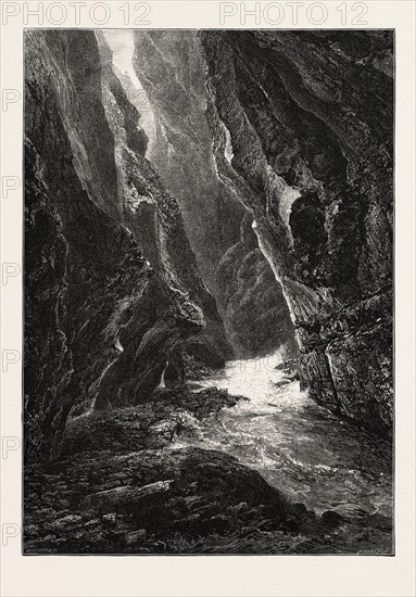 GORGE OF THE TAMINA, PFAFERS, Switzerland, 19th century engraving