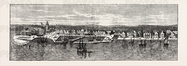 NEW YORK IN THE MIDDLE OF THE EIGHTEENTH CENTURY, UNITED STATES OF AMERICA, US, USA, 1870s engraving