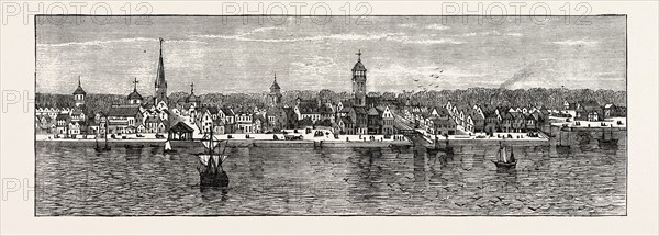 NEW YORK IN THE MIDDLE OF THE EIGHTEENTH CENTURY, UNITED STATES OF AMERICA, US, USA, 1870s engraving