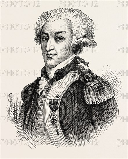 THE MARQUIS DE LAFAYETTE led troops alongside George Washington in the American Revolution, UNITED STATES OF AMERICA, US, USA, 1870s engraving